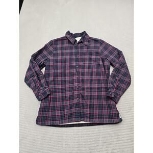 LL Bean Shirt Womens Small Fleece Lined Button Up Plaid Pocket